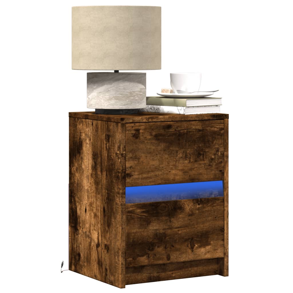 vidaXL Bedside Cabinet with LED Lights Smoked Oak Engineered Wood 1