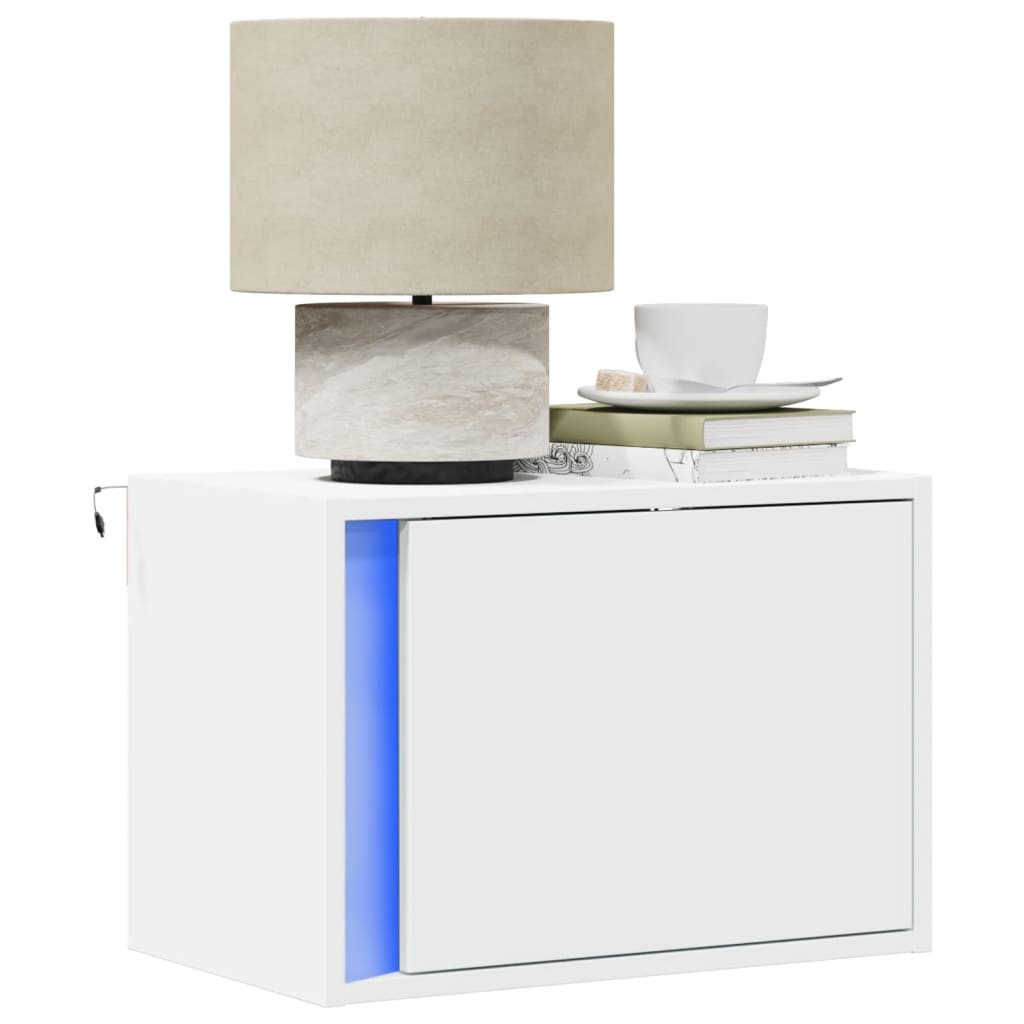 Wall-mounted Bedside Cabinet with LED Lights White 1