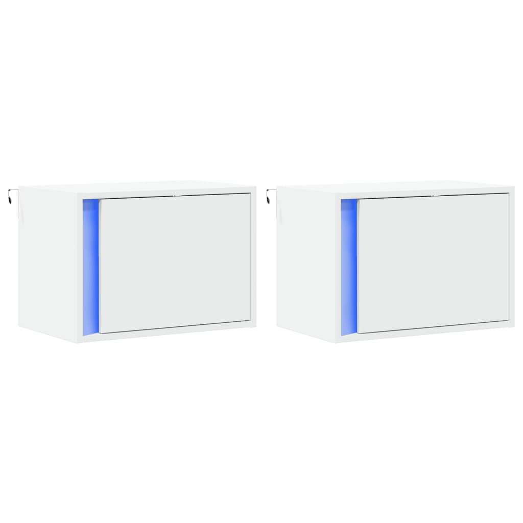 Wall-mounted Bedside Cabinet with LED Lights White 2
