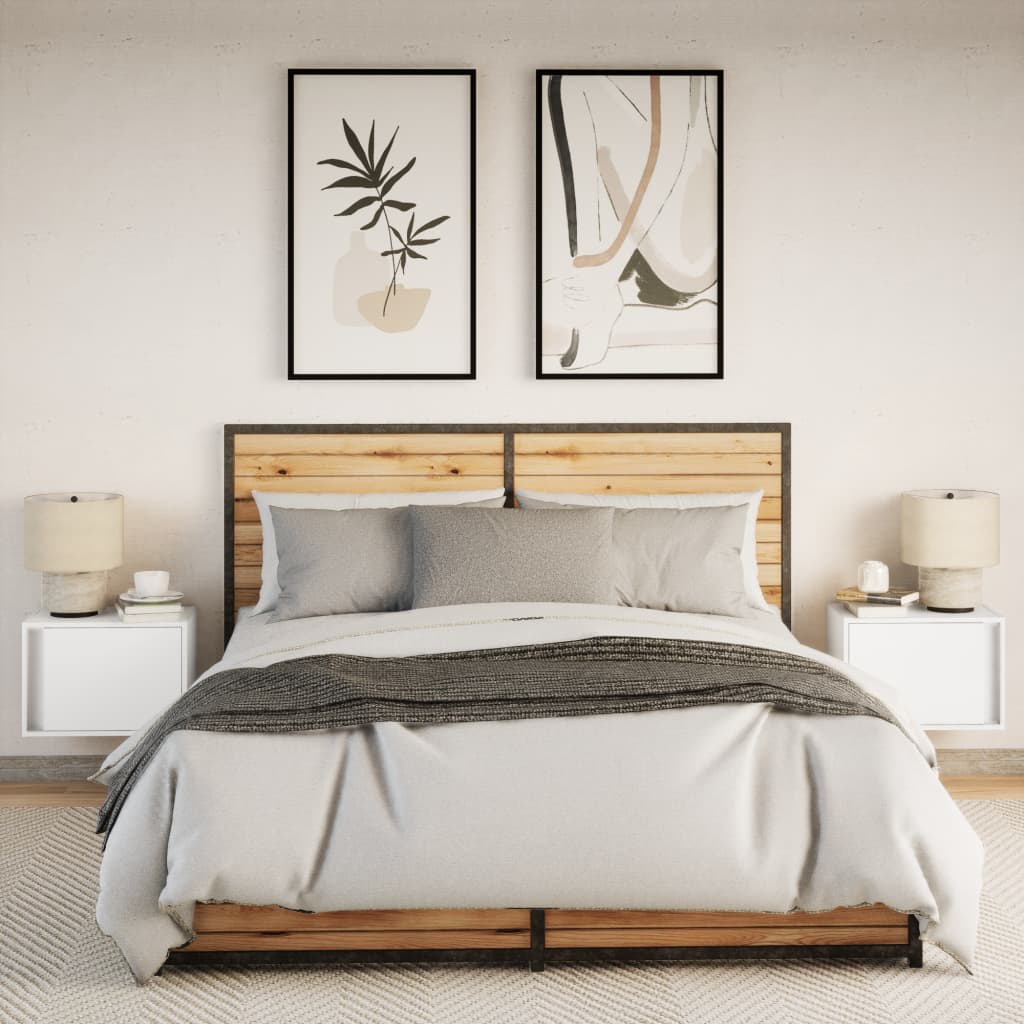 Wall-mounted Bedside Cabinet with LED Lights White 2