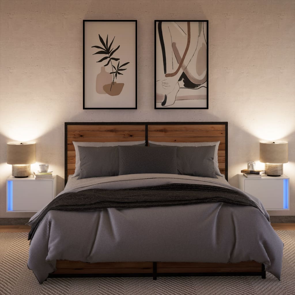 Wall-mounted Bedside Cabinet with LED Lights White 2