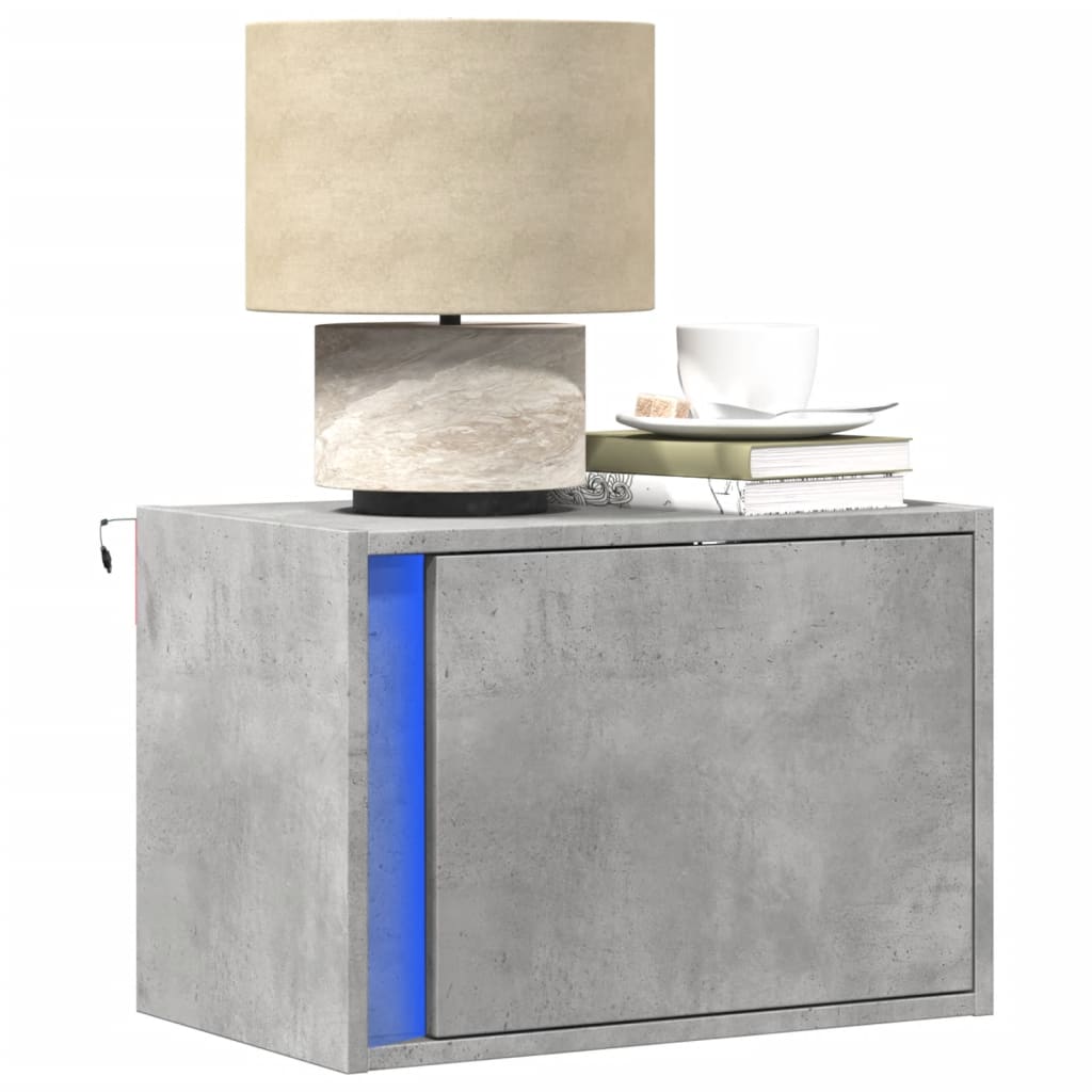 Wall-mounted Bedside Cabinet with LED Lights Concrete grey 1