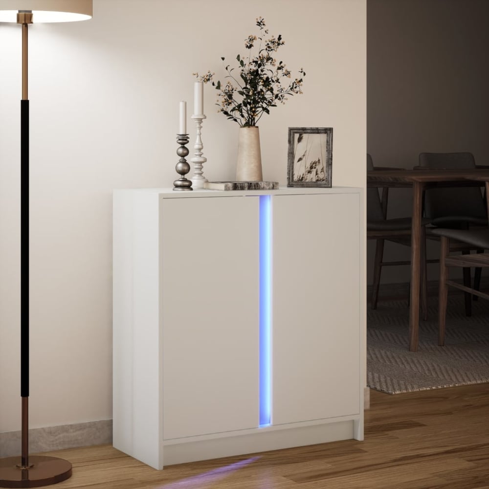 Sideboard with LED 77x34x85 cm Engineered Wood White