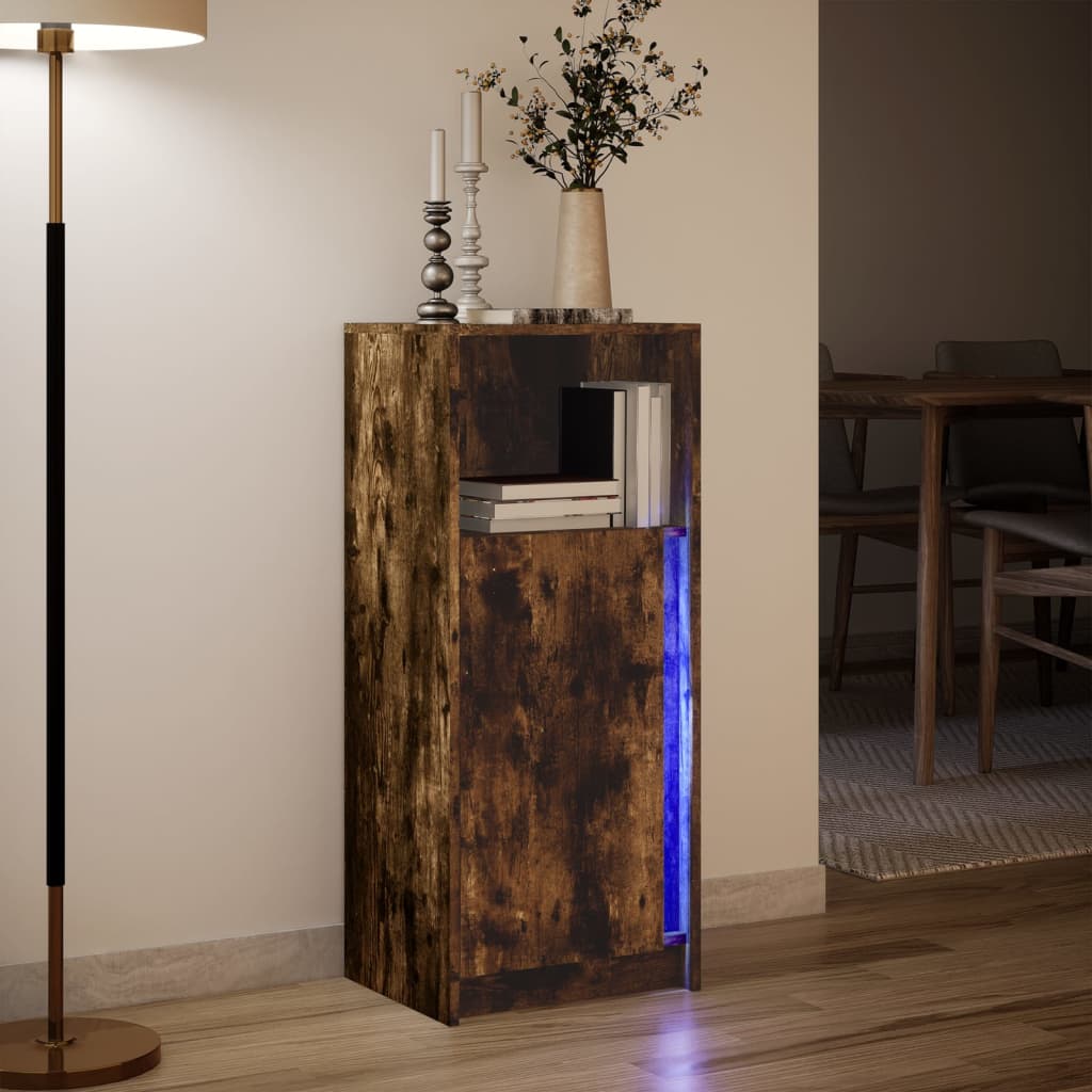 vidaXL Sideboard with LED Smoked Oak 42.5x34x100 cm Engineered Wood 5