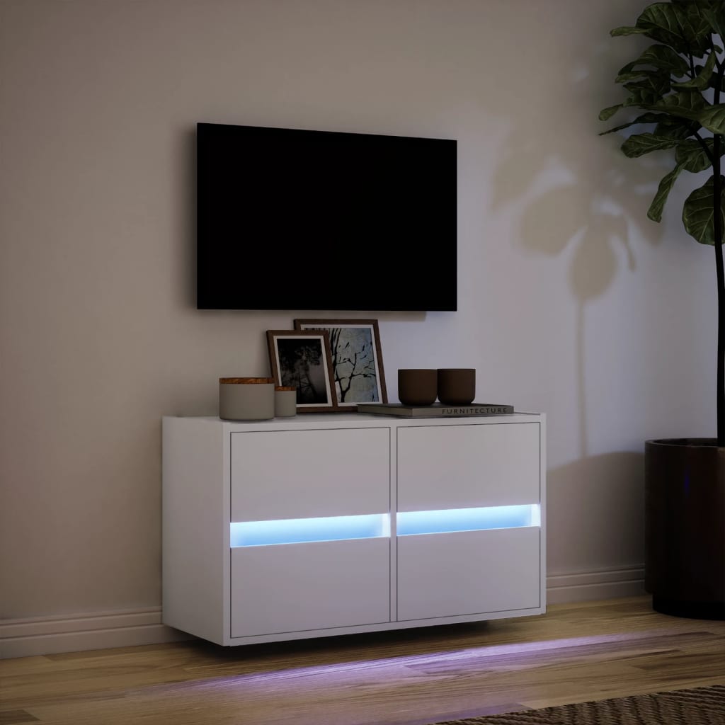 vidaXL TV Wall Cabinet with LED Lights White 80x31x45 cm 5