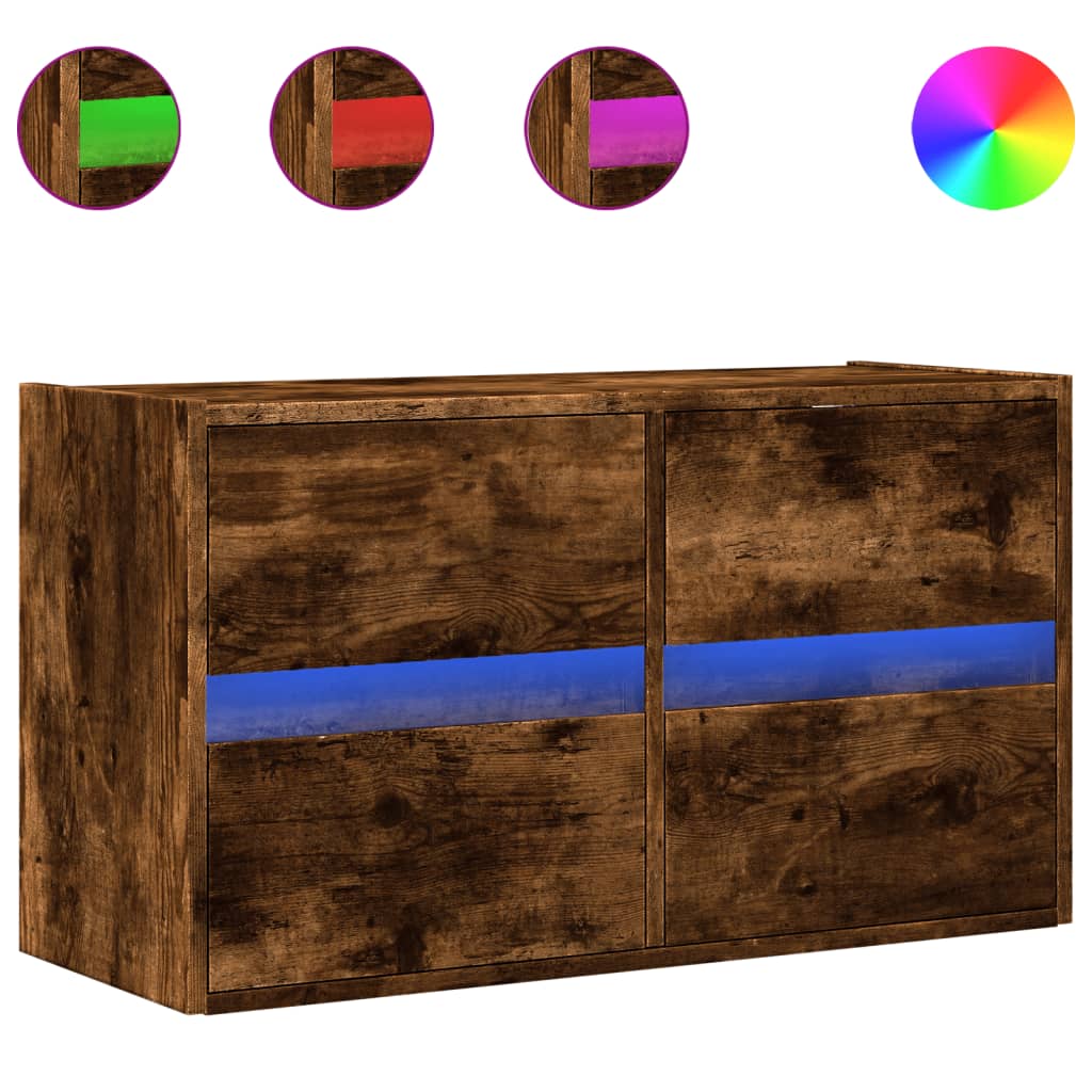 vidaXL TV Wall Cabinet with LED Lights Smoked Oak 80x31x45 cm 2