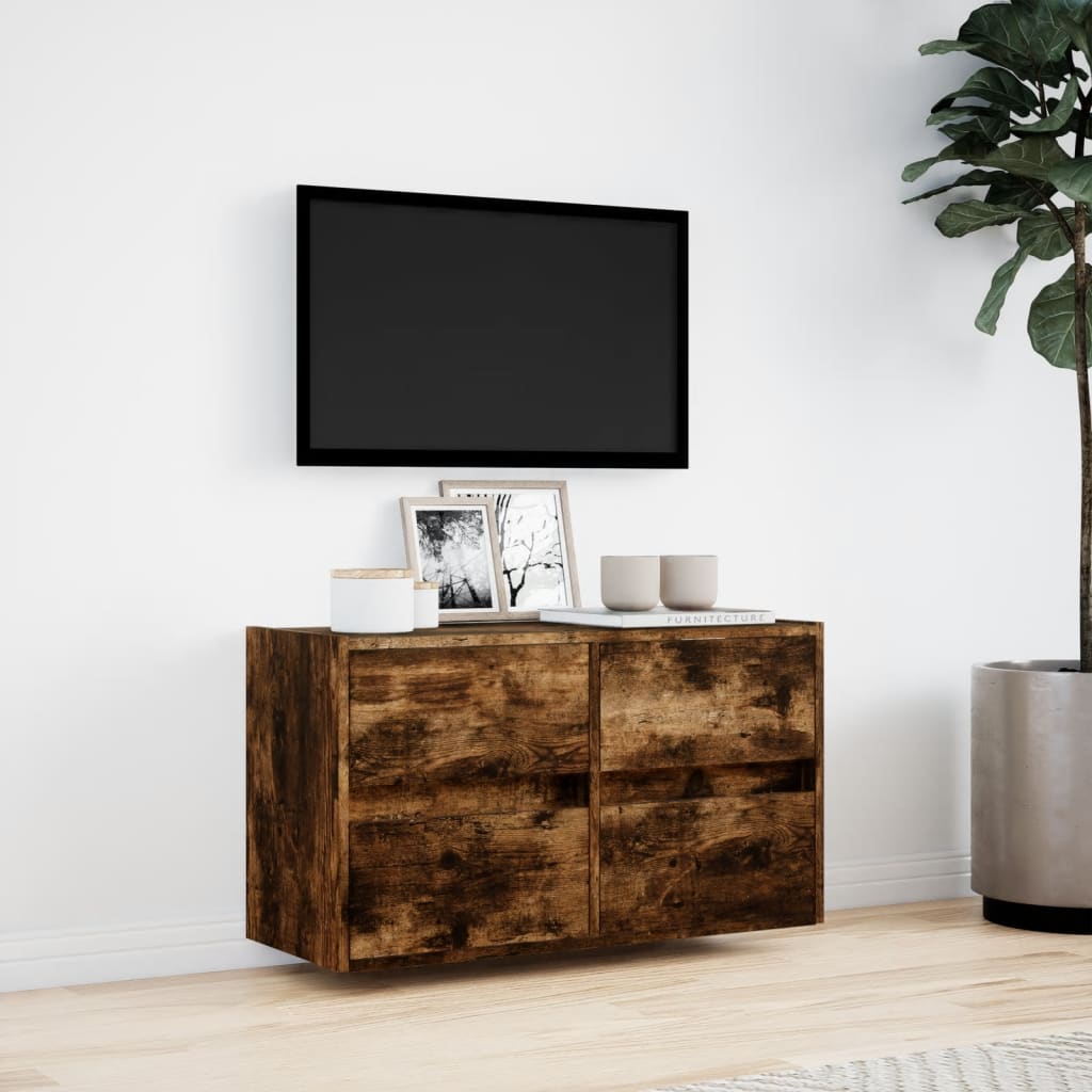 vidaXL TV Wall Cabinet with LED Lights Smoked Oak 80x31x45 cm 4