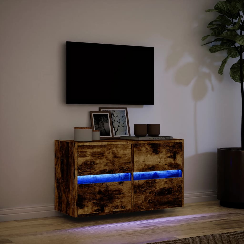 vidaXL TV Wall Cabinet with LED Lights Smoked Oak 80x31x45 cm 5