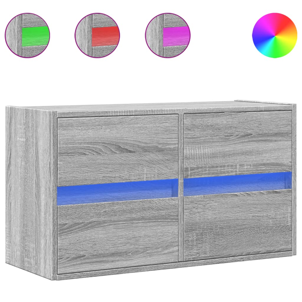 TV Wall Cabinet with LED Lights 80x31x45 cm 1 Width 80 cm Grey sonoma