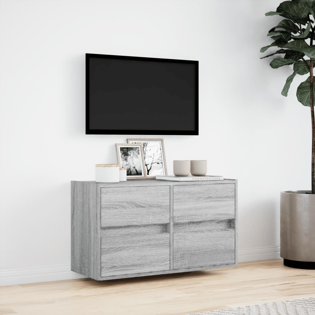 TV Wall Cabinet with LED Lights 80x31x45 cm 1 Width 80 cm Grey sonoma