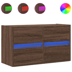 vidaXL TV Wall Cabinet with LED Lights Brown Oak 80x31x45 cm 2