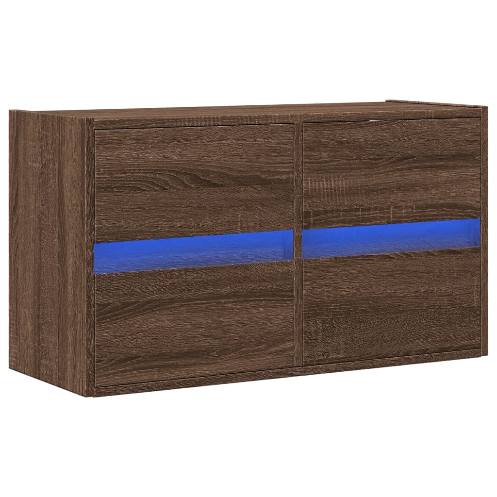 vidaXL TV Wall Cabinet with LED Lights Brown Oak 80x31x45 cm 3