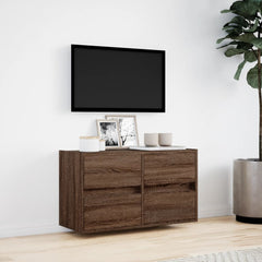 vidaXL TV Wall Cabinet with LED Lights Brown Oak 80x31x45 cm 4