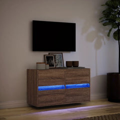 vidaXL TV Wall Cabinet with LED Lights Brown Oak 80x31x45 cm 5