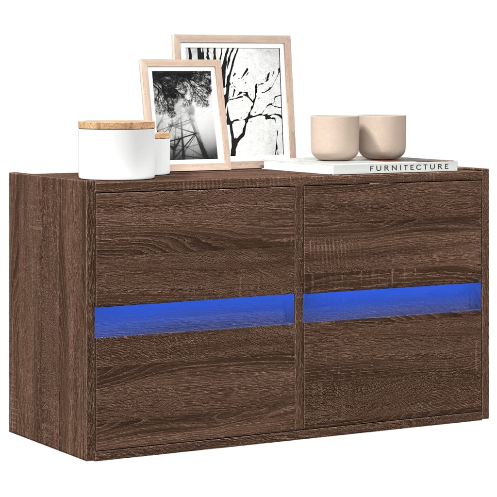 vidaXL TV Wall Cabinet with LED Lights Brown Oak 80x31x45 cm 1