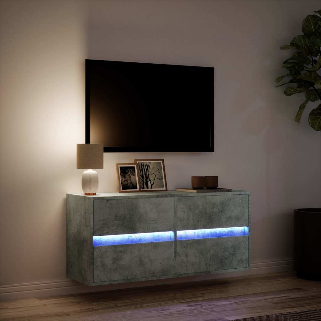 vidaXL TV Wall Cabinet with LED Lights Concrete Grey 100x31x45 cm 5