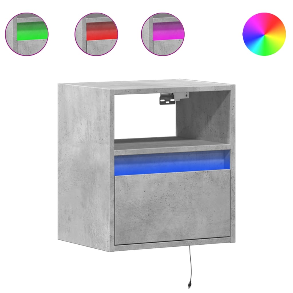 vidaXL TV Wall Cabinet with LED Lights Concrete Grey 41x31x45 cm 2