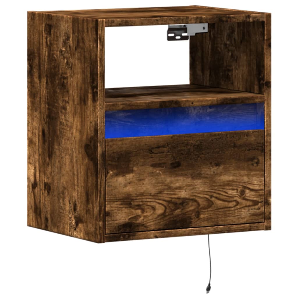 vidaXL TV Wall Cabinet with LED Lights Smoked Oak 41x31x45 cm 3