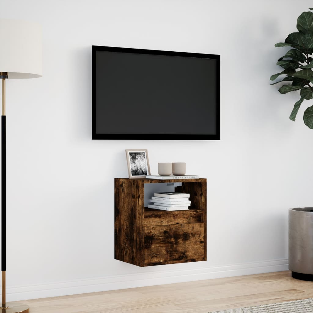 vidaXL TV Wall Cabinet with LED Lights Smoked Oak 41x31x45 cm 4