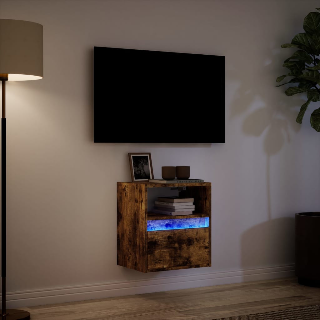 vidaXL TV Wall Cabinet with LED Lights Smoked Oak 41x31x45 cm 5