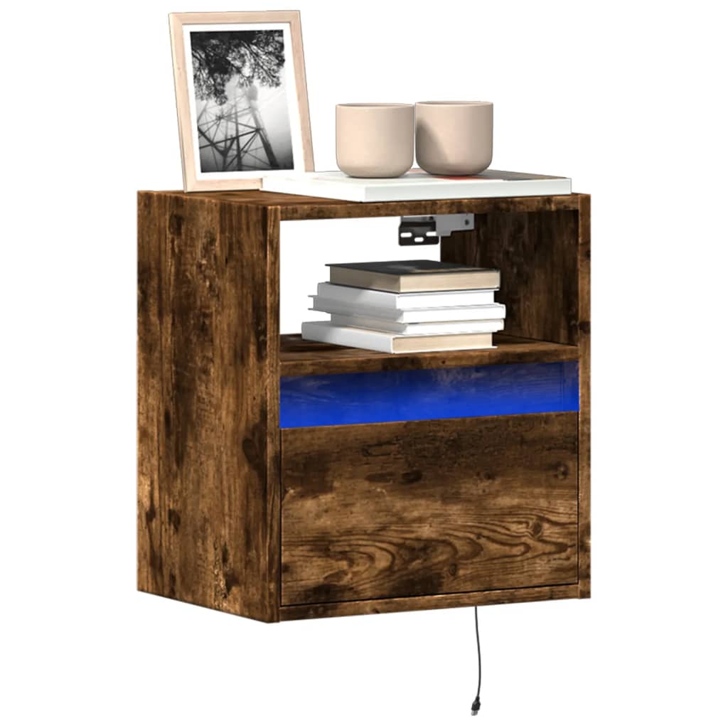vidaXL TV Wall Cabinet with LED Lights Smoked Oak 41x31x45 cm 1