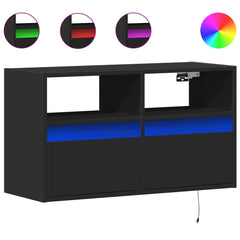 vidaXL TV Wall Cabinet with LED Lights Black 80x31x45 cm 2