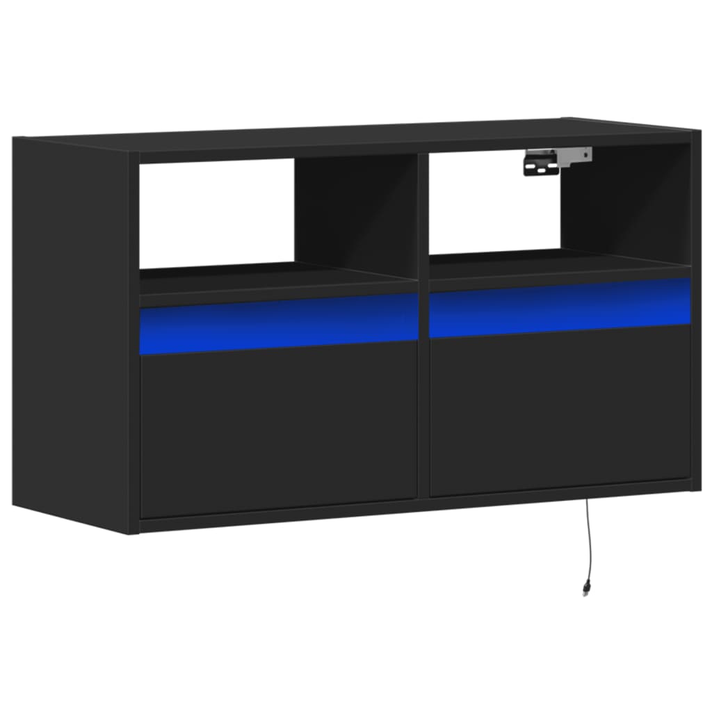 vidaXL TV Wall Cabinet with LED Lights Black 80x31x45 cm 3