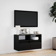 vidaXL TV Wall Cabinet with LED Lights Black 80x31x45 cm 4