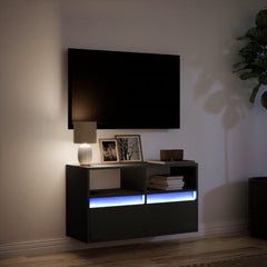 vidaXL TV Wall Cabinet with LED Lights Black 80x31x45 cm 5