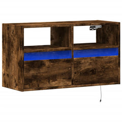 vidaXL TV Wall Cabinet with LED Lights Smoked Oak 80x31x45 cm 3