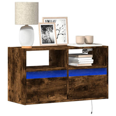 vidaXL TV Wall Cabinet with LED Lights Smoked Oak 80x31x45 cm 1