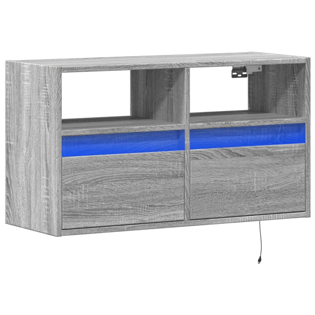 vidaXL TV Wall Cabinet with LED Lights Grey Sonoma 80x31x45 cm 3