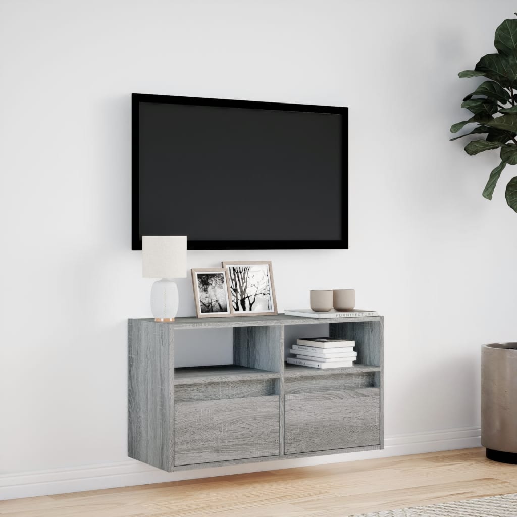 vidaXL TV Wall Cabinet with LED Lights Grey Sonoma 80x31x45 cm 4