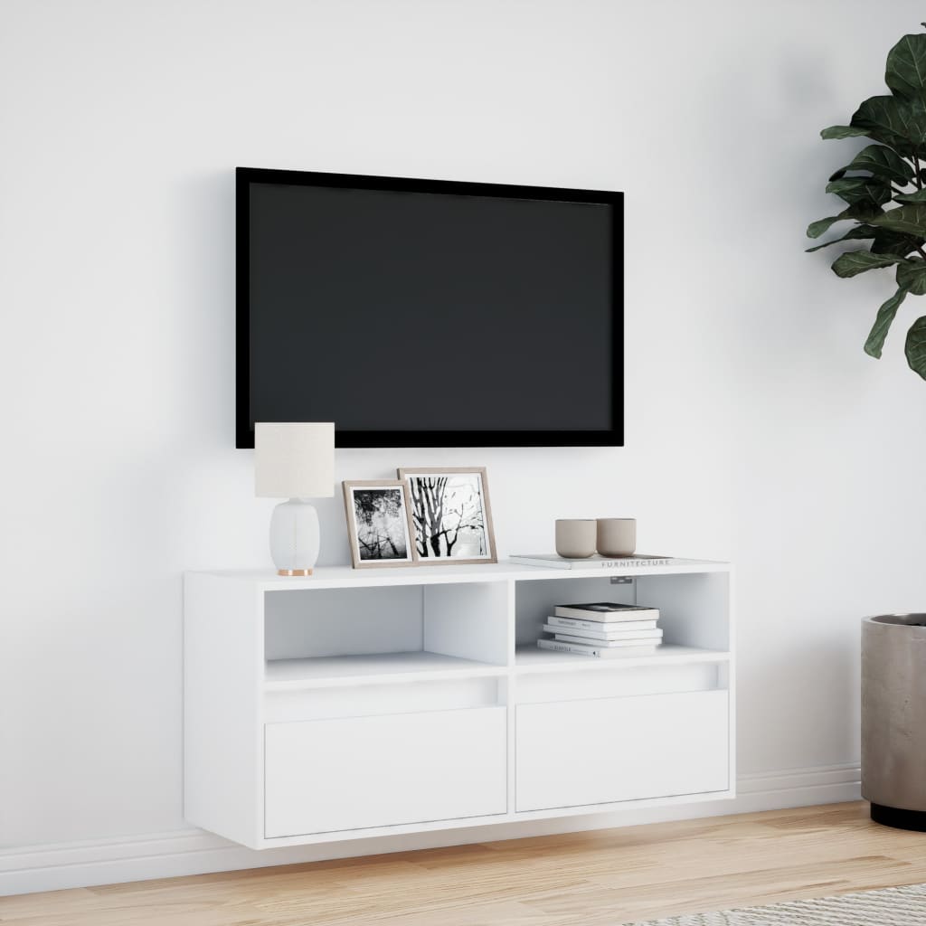 vidaXL TV Wall Cabinet with LED Lights White 100x31x45 cm 4