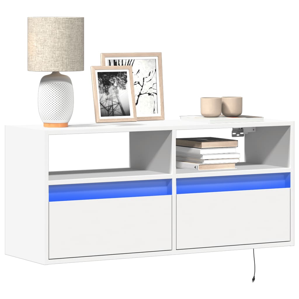 vidaXL TV Wall Cabinet with LED Lights White 100x31x45 cm 1
