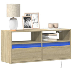 vidaXL TV Wall Cabinet with LED Lights Sonoma Oak 100x31x45 cm 1