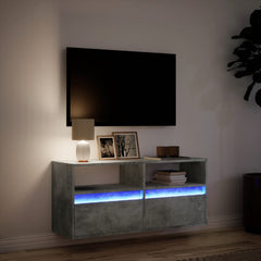 vidaXL TV Wall Cabinet with LED Lights Concrete Grey 100x31x45 cm 5