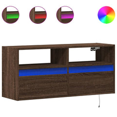 vidaXL TV Wall Cabinet with LED Lights Brown Oak 100x31x45 cm 2