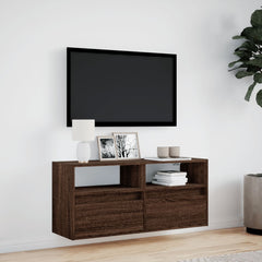 vidaXL TV Wall Cabinet with LED Lights Brown Oak 100x31x45 cm 4