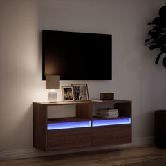 vidaXL TV Wall Cabinet with LED Lights Brown Oak 100x31x45 cm 5