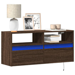 vidaXL TV Wall Cabinet with LED Lights Brown Oak 100x31x45 cm 1