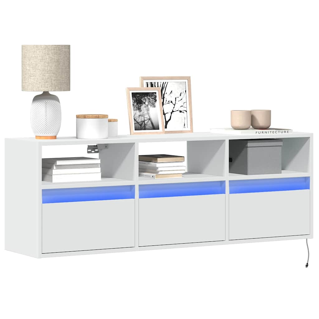 TV Wall Cabinet with LED Lights 130x31x45 cm White