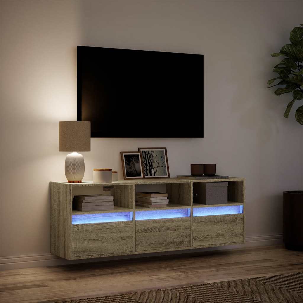 TV Wall Cabinet with LED Lights 130x31x45 cm Sonoma oak