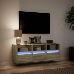 TV Wall Cabinet with LED Lights 130x31x45 cm Sonoma oak