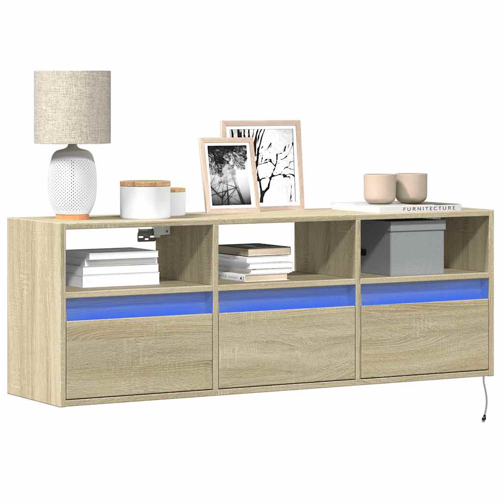 TV Wall Cabinet with LED Lights 130x31x45 cm Sonoma oak