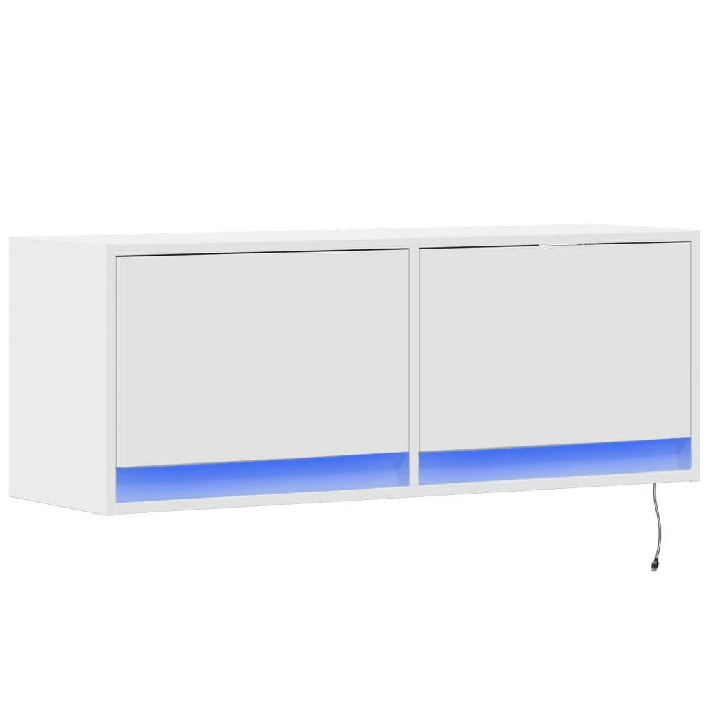 vidaXL TV Wall Cabinet with LED Lights White 100x31x35 cm 3