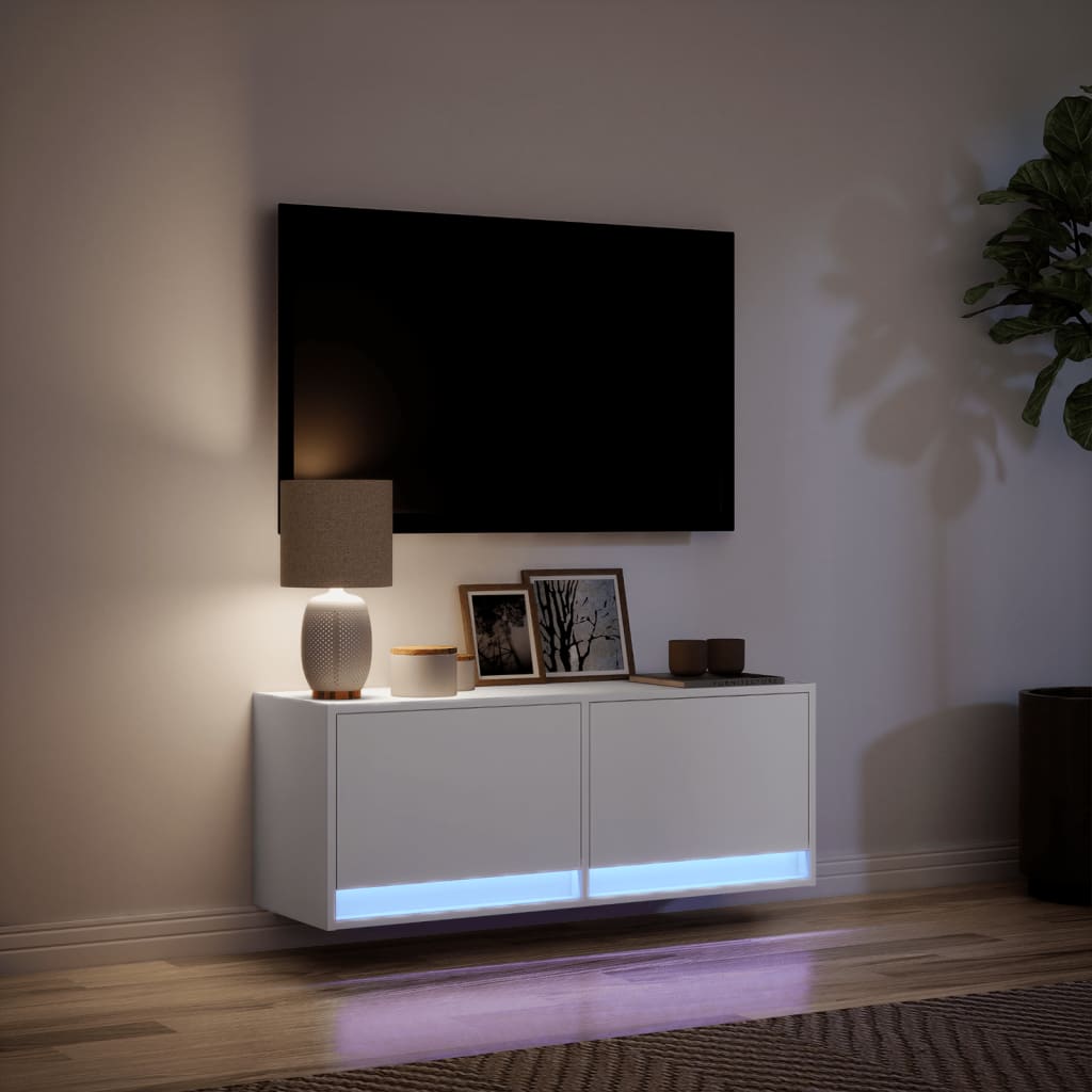vidaXL TV Wall Cabinet with LED Lights White 100x31x35 cm 5