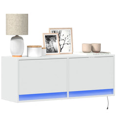 vidaXL TV Wall Cabinet with LED Lights White 100x31x35 cm 1