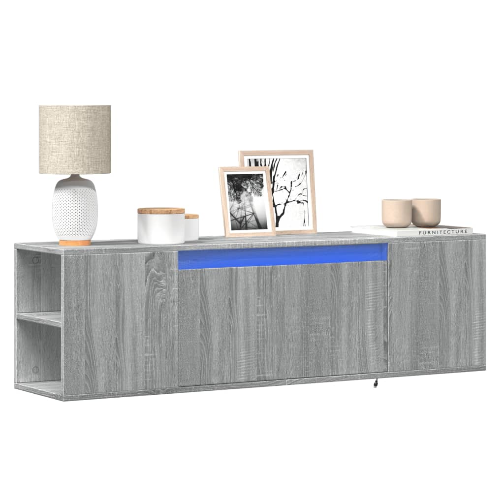 TV Wall Cabinet with LED Lights 135x31x39,5 cm Grey sonoma 135 cm