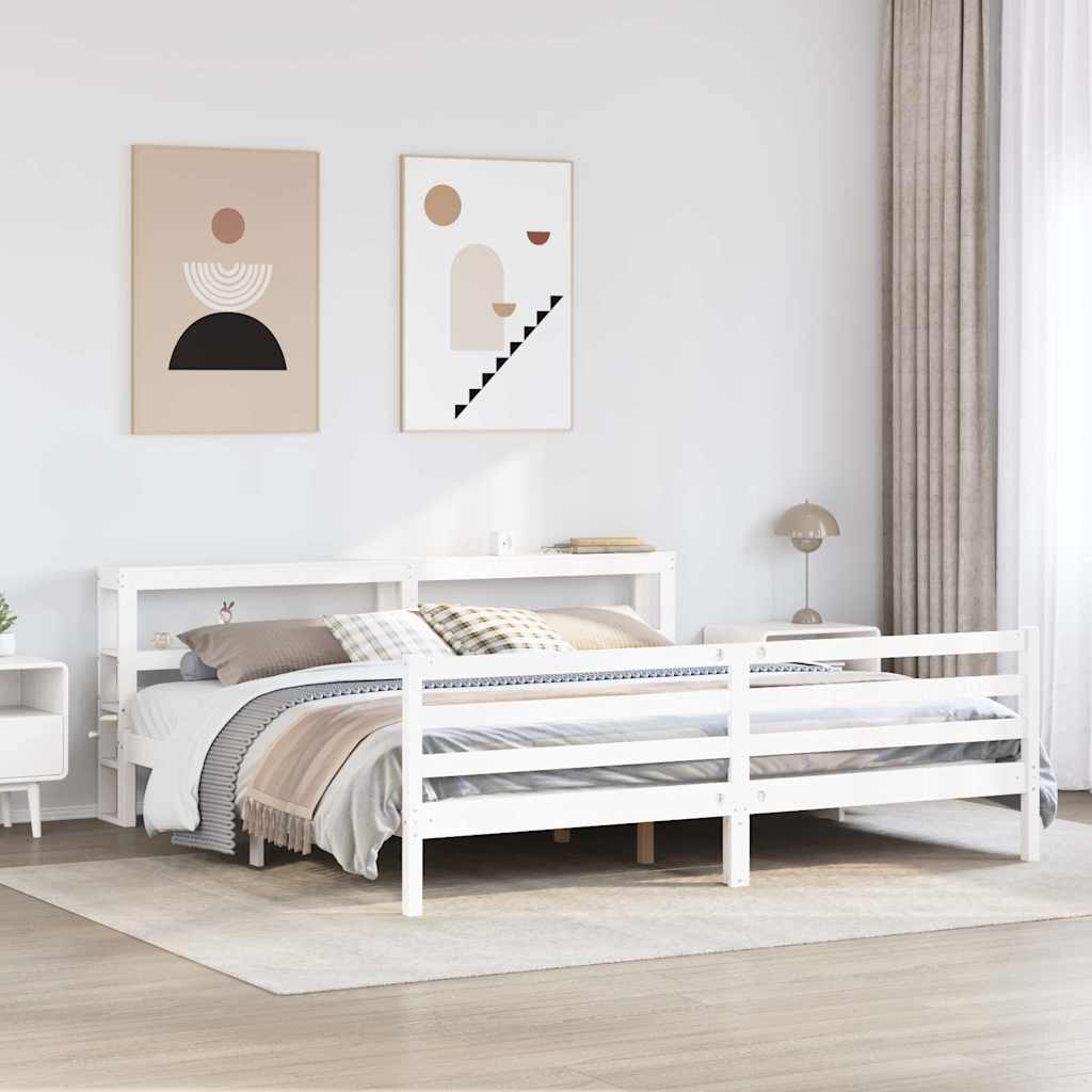 Bed Frame without Mattress Solid Wood Pine White 200 cm 200 cm